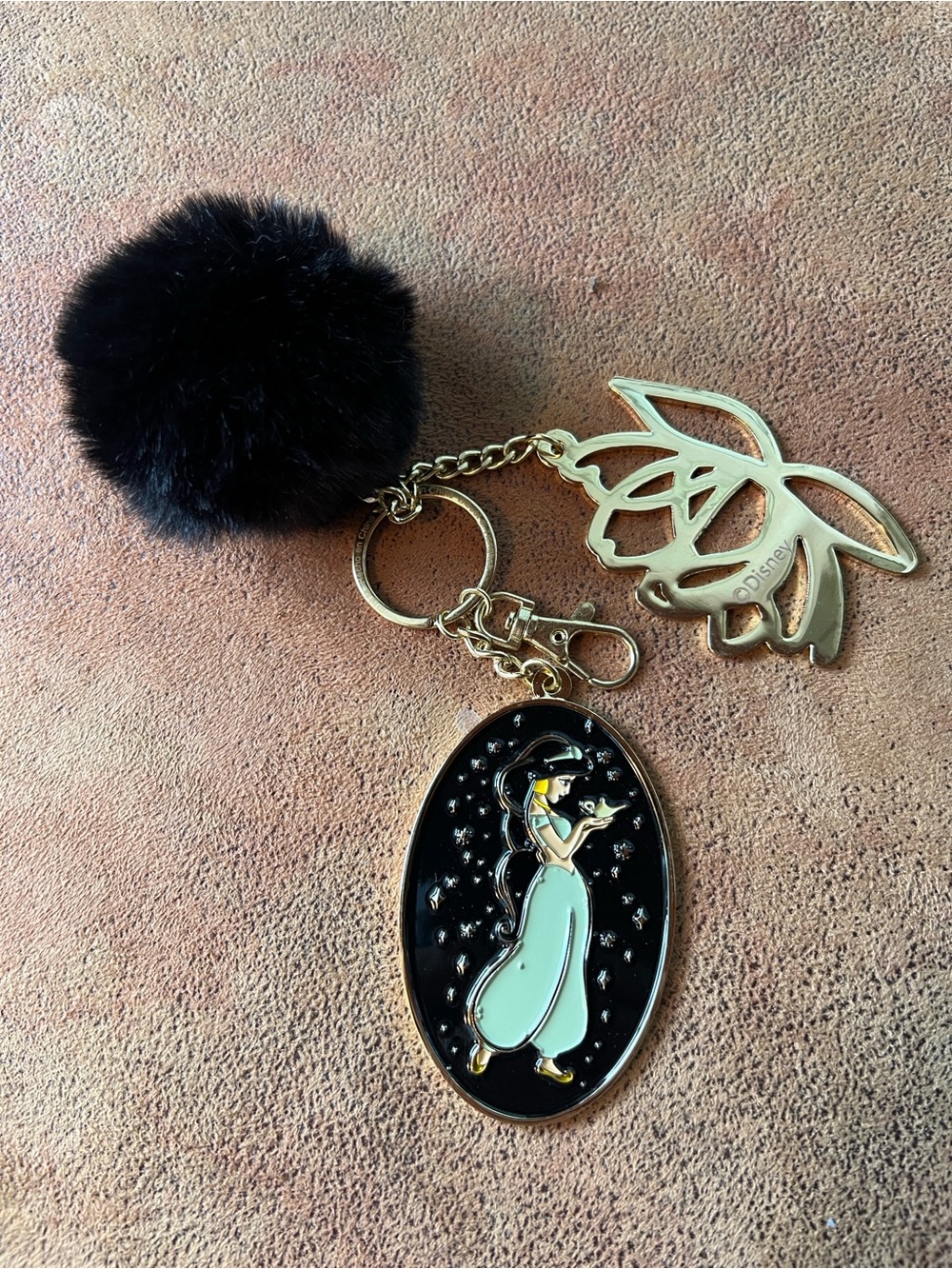 Disney Jasmine Black and Gold Princess Enamel Pom Pom Keychain